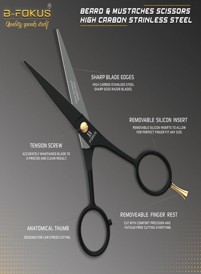 B-FOKUS 5" Premium Beard Mustache Scissors, Black High Carbon Stainless Steel Beard Scissors with 1 Beard Comb, 1 Mustache Comb, 2 Stickers and Tarvel Pouch. Beard Trimming Scissors for All Facial Hair - Image 5